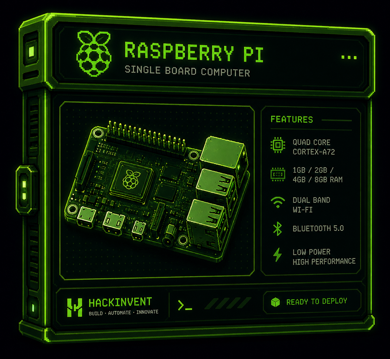 Raspberry Pi dans un panneau technique pixel art HackInvent